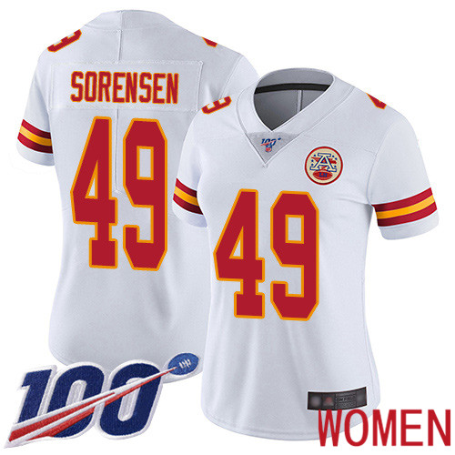 Women Kansas City Chiefs #49 Sorensen Daniel White Vapor Untouchable Limited Player 100th Season Nike NFL Jersey->women nfl jersey->Women Jersey